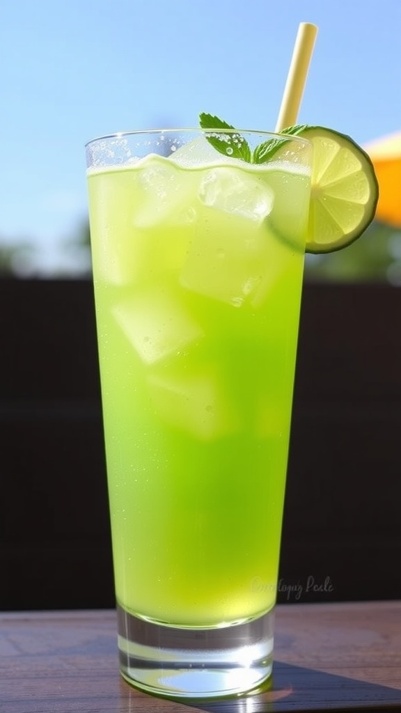 A refreshing Rum and Lime Sparkler in a glass with ice, garnished with lime and mint.